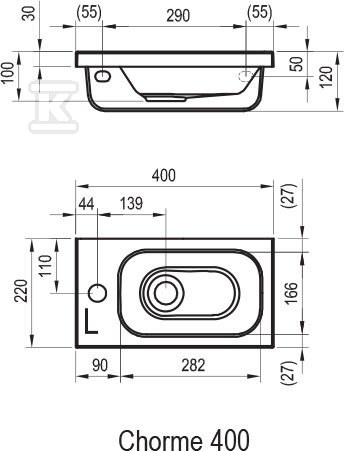 Umywalka chrome 400 prawa biała z - XJGP1100000