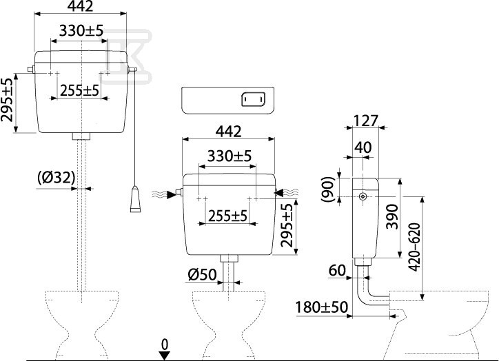 Alca Uni Start/Stopp-Toilettentank, - A94-3/8"