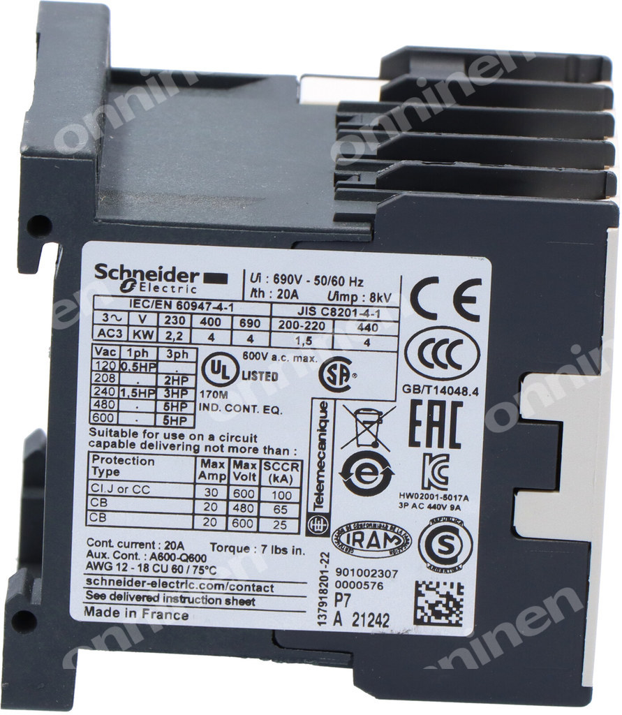 Contactor de putere TeSys K AC3 9A 3P - LC1K0901P7