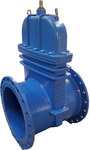 Zasuwa klinowa EcoValve do wody, kołnierzowa DN400, PN10, długa F5, miękkouszczelniona, EPDM, śruby-stal nierdzewna A2-70, bez kółka, zamykanie CC (w prawo), GJS-żeliwo sferoidalne, kolor niebieski