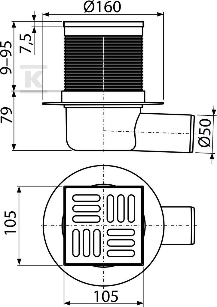 Scurgere 105x105/50mm sifon inteligent - APV31