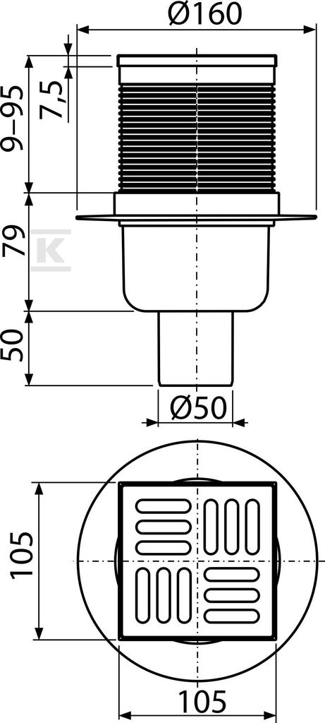 Scurgere 105x105/50mm sifon inteligent - APV32