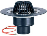 Gravity roof drain DN110 vertical, heated on 230V, with a basket on the leaves and a steel twisted ring