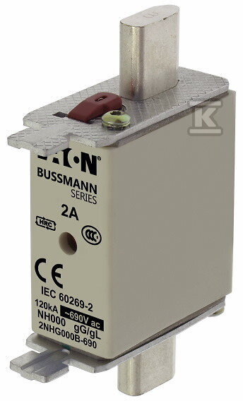 Fuse link NH000 2A 690V GL/GG double - 2NHG000B-690