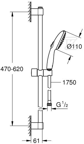 Zestaw prysznicowy z drążkiem 600mm - 261622433