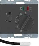 Regulator temperatury podłogowy ze stykiem zwiernym, elementem centralnym, LED, antracyt, K.1