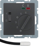 Regulator temperatury podłogi ze stykiem zwiernym, element centralny, LED, antracyt, aksamit, lakierowany, Q.X