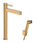 Bateria umywalkowa 260 z główką Bidette i wężem 160 cm, komplet odpływowy Push-Open Finoris brąz Szczotkowany