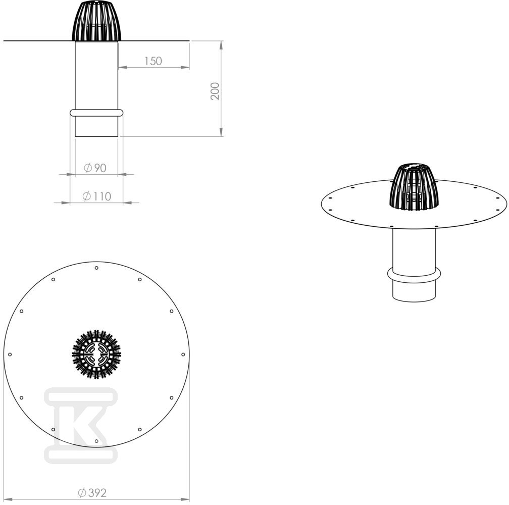 Roof drain made of acid-proof steel, - 391011