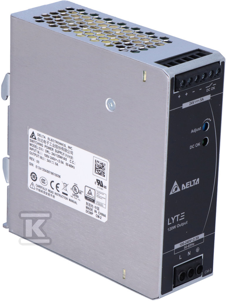 Zasilacz 24V 5A 120W na szynę DIN DELTA - DRL-24V120W1AS