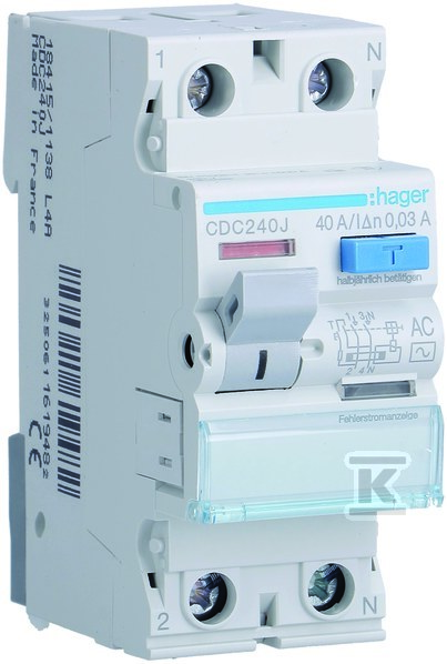 Residual current circuit breaker, 40A, - CDC240J