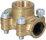 Two-piece brass repair and repair clamp with an outlet with an internal thread MB 15 mm x 1/2'