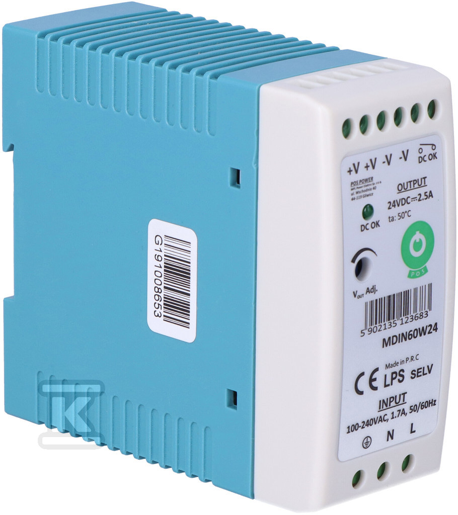 POS power supply DIN 24V/2,5A, MDIN - MDIN60W24