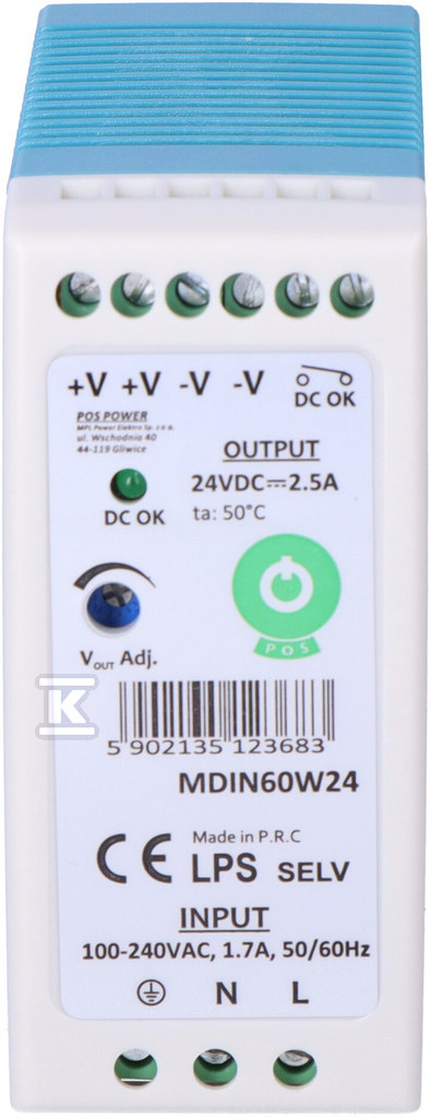 POS блок живлення DIN 24V/2,5A, MDIN - MDIN60W24