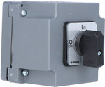 Cam switch 0-1 16A 3P in the housing, small black knob without a lock IP65