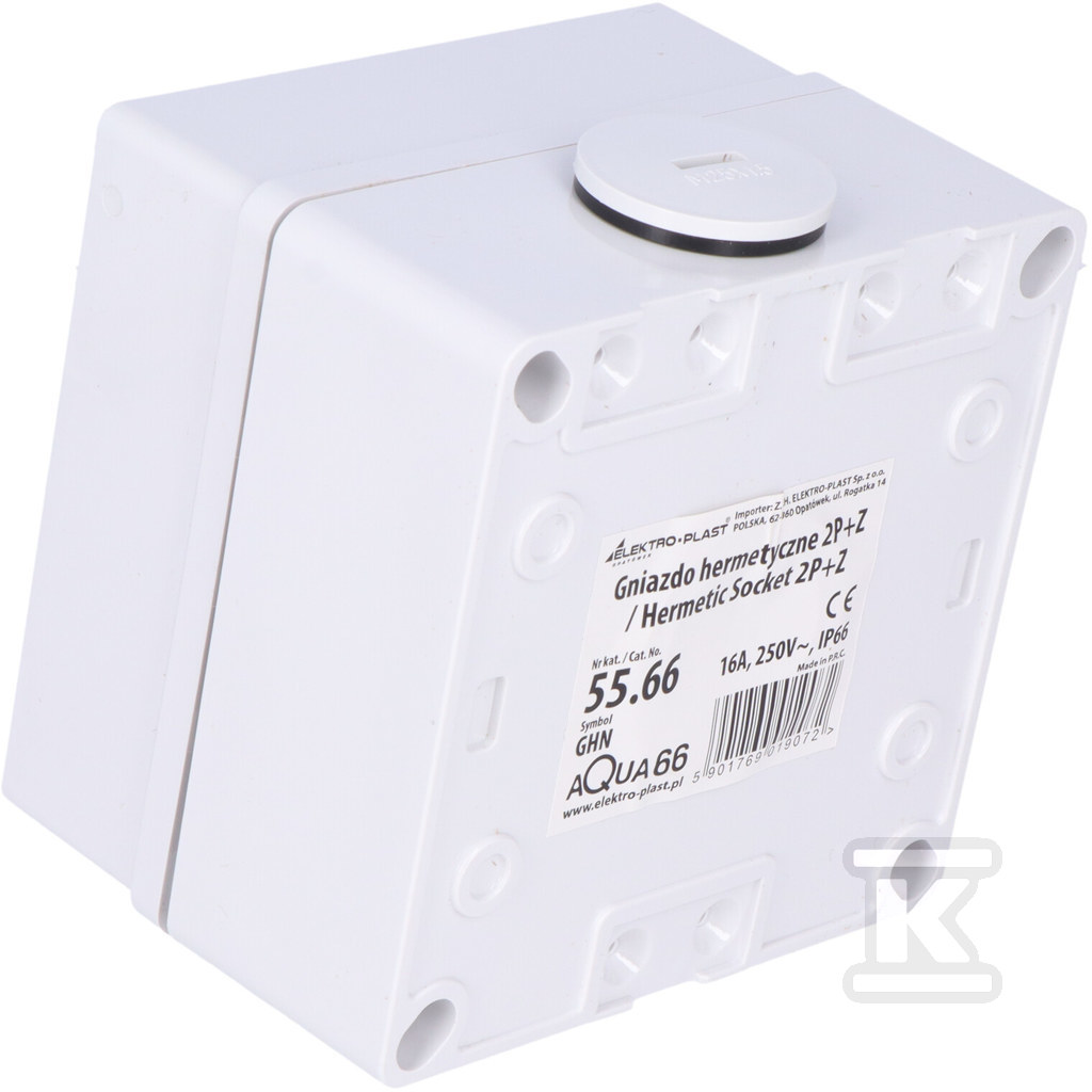 Розетка герметична 2P+Z, 16A, 250V, - 55.66