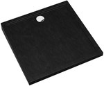 Brodzik akrylowy "Caspar New" Standard Plus Black Stone 80x80x4,5 cm kwadratowy z odpływem na środku boku