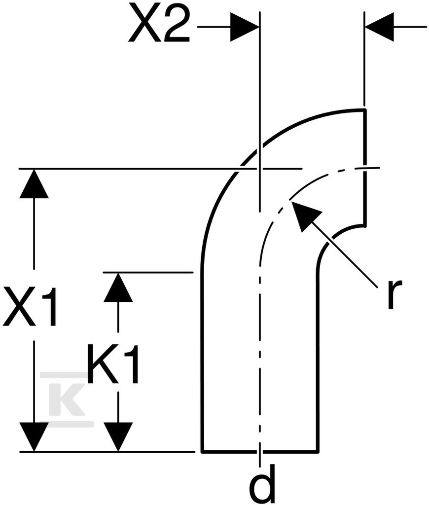 PEHD koleno 40/90 sa produženim krajem, - 360.055.16.1