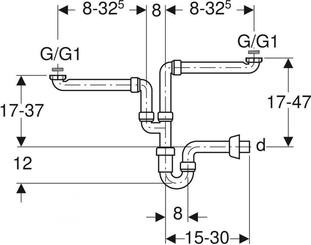 Umyvadlový sifon, na 2 umyvadla, model - 151.114.11.1