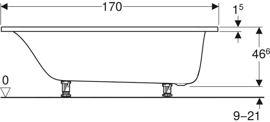 Tava pravougaona kada 170x70, Slim, sa - 554.120.01.1