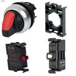 Przełącznik podświetlany czerwony 2 położenia bez samopowrotu 230V + łącznik mocujący + element stykowy 1R + dioda LED czerwona U=230V