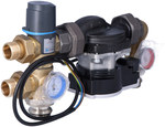 Pump group with a thermostatic three-way mixing valve