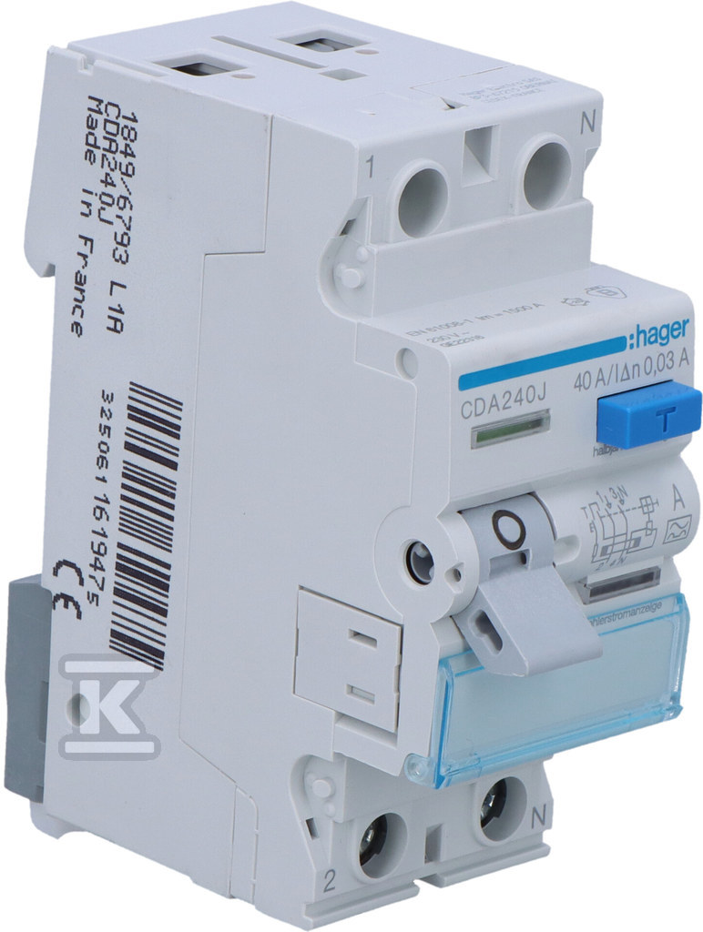 RCD 40A, 30mA, 2 póly, typ A - CDA240J