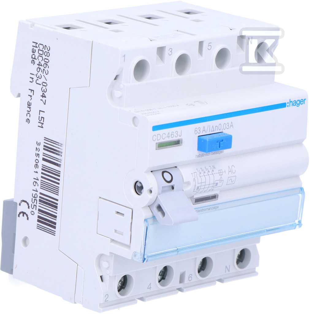 Residual current circuit breaker, 63A, - CDC463J