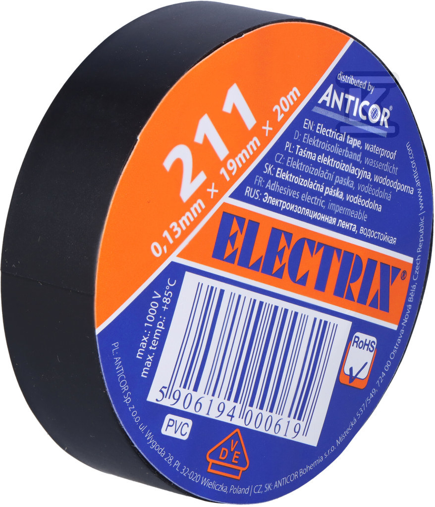 ELECTRIX 211 Klebeband, schwarz 19 mm x - PE-2112001-0019020