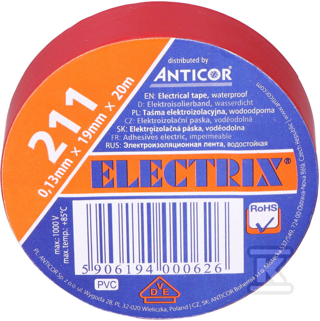 Стрічка ELECTRIX 211 19 мм 20 м червона - PE-2112002-0019020