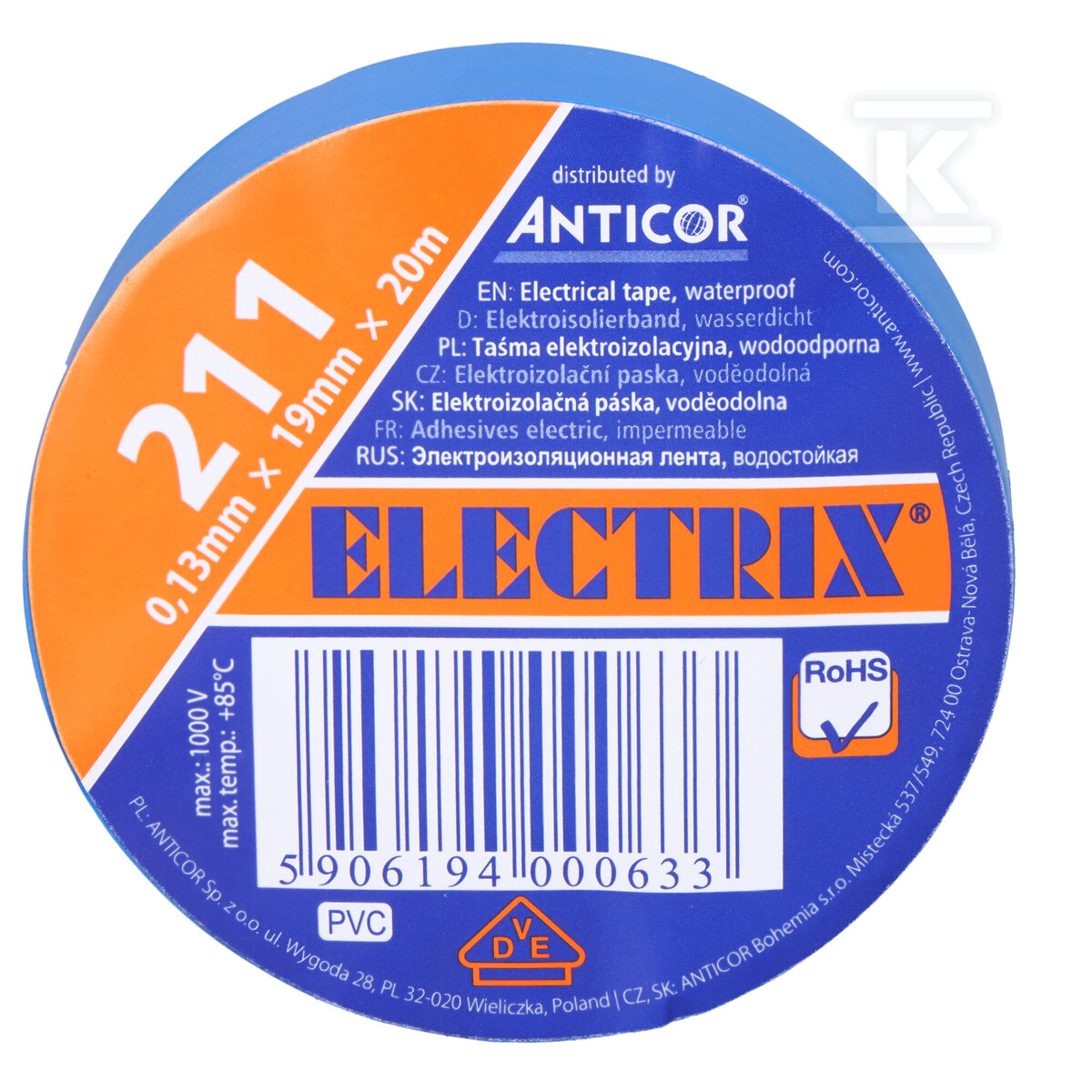 Стрічка ELECTRIX 211 19 мм 20 м синя - PE-2112003-0019020