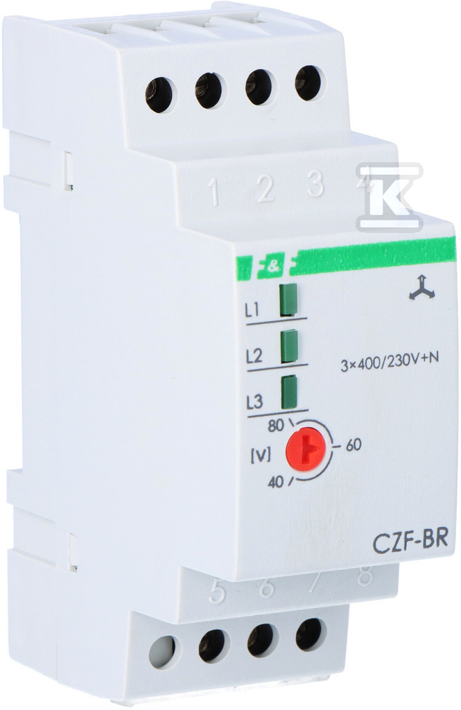 Czujnik zaniku faz F&F CZF-BR styki: 1P, I=10A, próg regulowany:165-180V, 2 moduły
