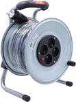 Single-phase coiled extension cord on a steel drum, "Jawor" type - input 25 meters H05RR-F 3x2.5 (ow) rubber plug 16A output 4xGS with IP20 thermic