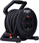 Single-phase coiled extension cord on a plastic drum, "XREEL" type - input 50 meters H05RR-F 3x1.5 (OW) rubber plug 16A output 4xGS termik IP20