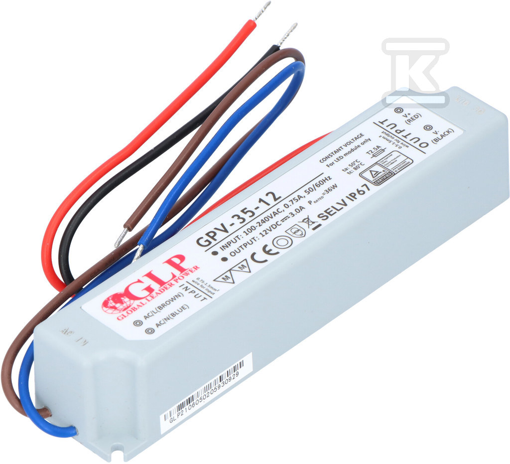 GLP LED power supply 12V 3A 35W - GPV-35-12