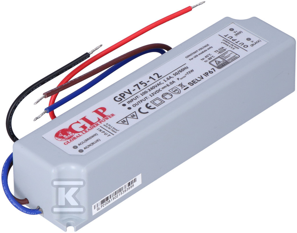 GLP LED power supply 12V 6A 75W - GPV-75-12