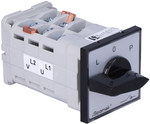 Cam switch 40A, switch to change the direction of rotation L-0-P, mounted to the panel, front, gray, black knob