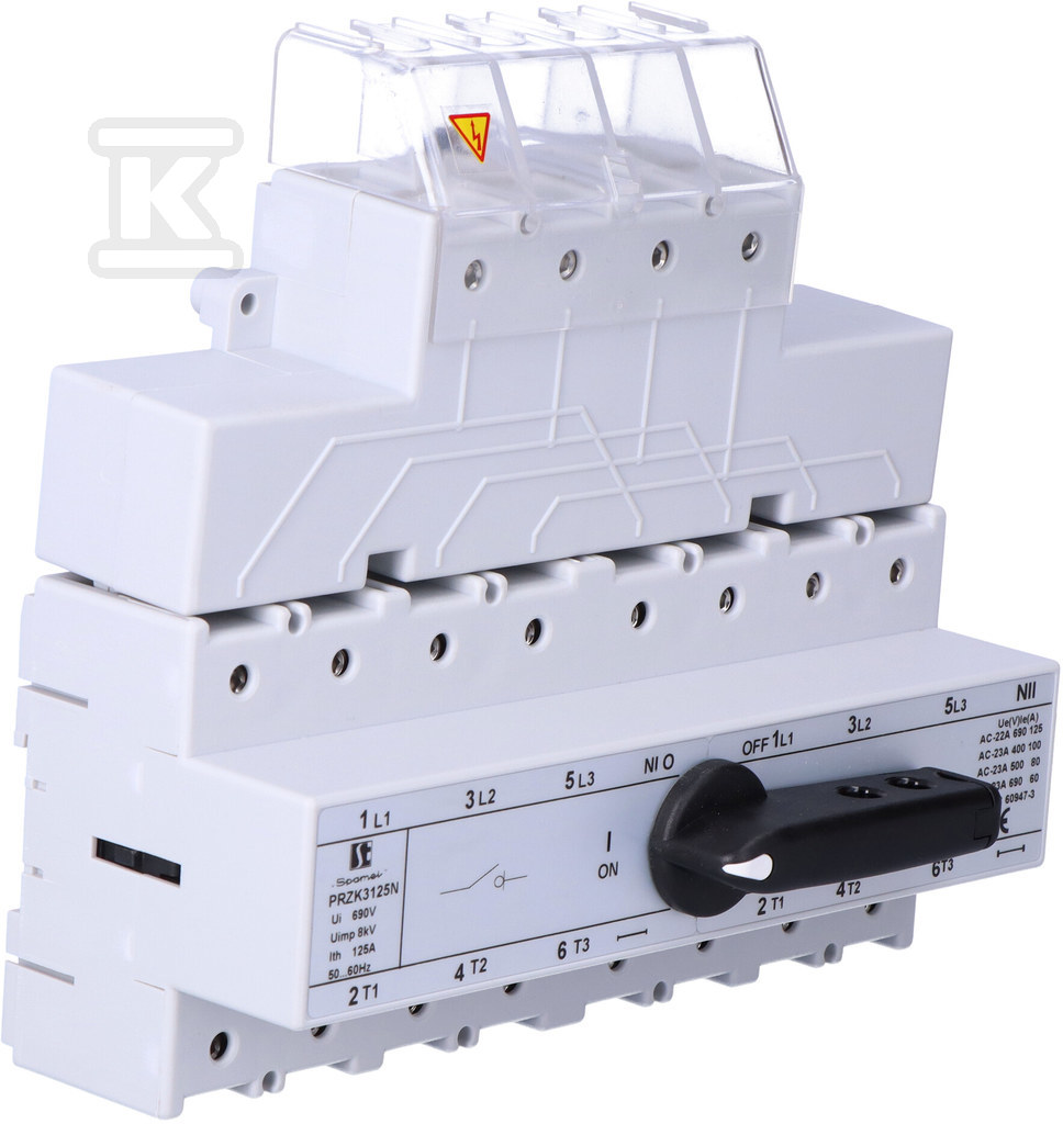 Spamel 125A áramforrás kapcsoló, 3 pólus + N nem levehető, ezüst és fekete előlappal, PRZK-3125N\WO2