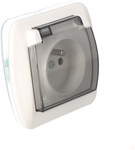 Single IP44 grounded socket with shutters AGZ1bZE/11a White chord, smoke flap