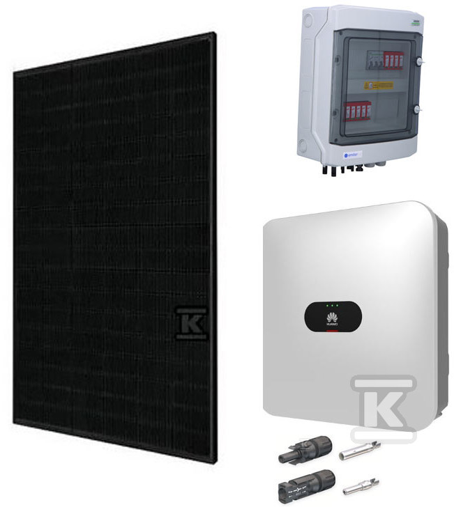 Photovoltaic kit 5kW (PV panel 400W JA Solar all black, three-phase hybrid inverter Huawei 5kW, hermetic DC/AC switchboard, MC4 connectors) 12-year warranty on HUA JAS 400WP/5 KW panels