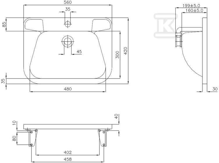 Wall-mounted washbasin with a tap hole, - IRS72