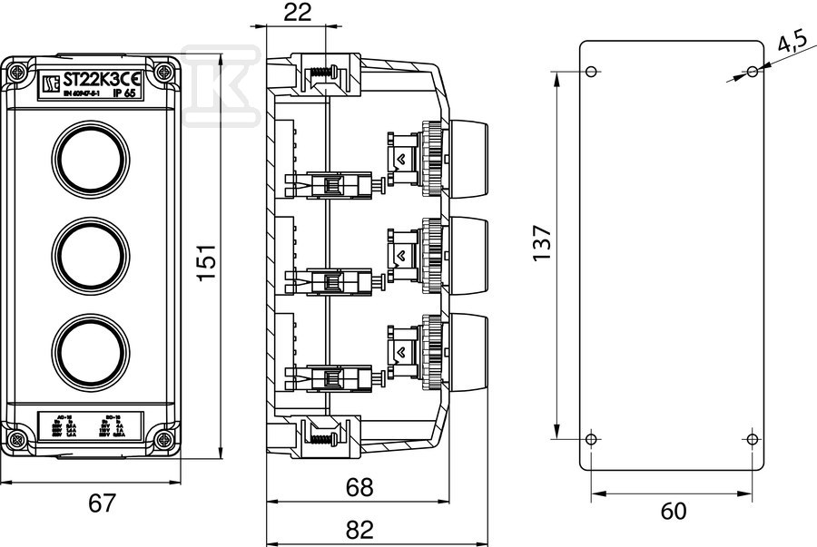 Cutie de control cu 3 orificii cu buton - ST22K3\02-1