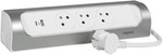 Cablu prelungitor colț 3x2P+Z, USB A+C, cu cablu de 1,0 metru 3x1,5 mm2 - alb/aluminiu, HELMO