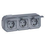 Gniazdo potrójne z uziemieniem Schuko 3x2P+Z, poziome, komplet natynkowy 16A-250V~ - szare, NOWE PLEXO 55