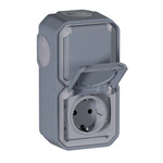 Gniazdo podwójne z uziemieniem Schuko 2x2P+Z, pioNOWE, komplet natynkowy 16A-250V~ - szare, NOWE PLEXO 55