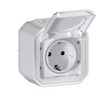 Gniazdo pojedyncze z uziemieniem Schuko 2P+Z, zaciski automatyczne, komplet natynkowy 16 A-250V~ - białe, NOWE PLEXO 55