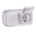 Gniazdo podwójne z uziemieniem Schuko 2x2P+Z, poziome, komplet natynkowy 16A-250V~ - białe, NOWE PLEXO 55