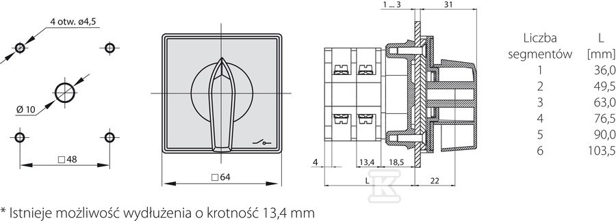 Cam switch 25A, L-O-P reversing switch, - ŁK25R-3.8368\OB4