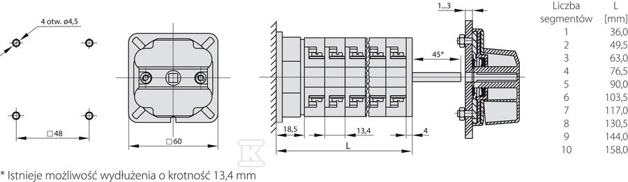 Vačkový spínač 25A, reverzný spínač - ŁK25R-3.8368\OB4C