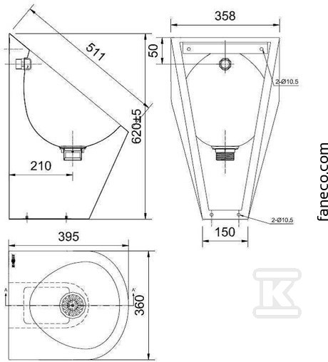 Wall-hung stainless steel urinal - N13004